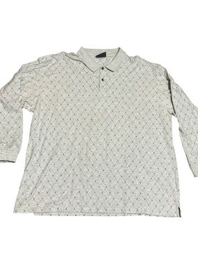 Farah Light Gray Diamond-Pattern Long Sleeve Polo